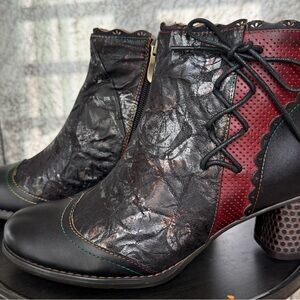 New L' Artiste Stylish Black Lace-Up Booties for Women
